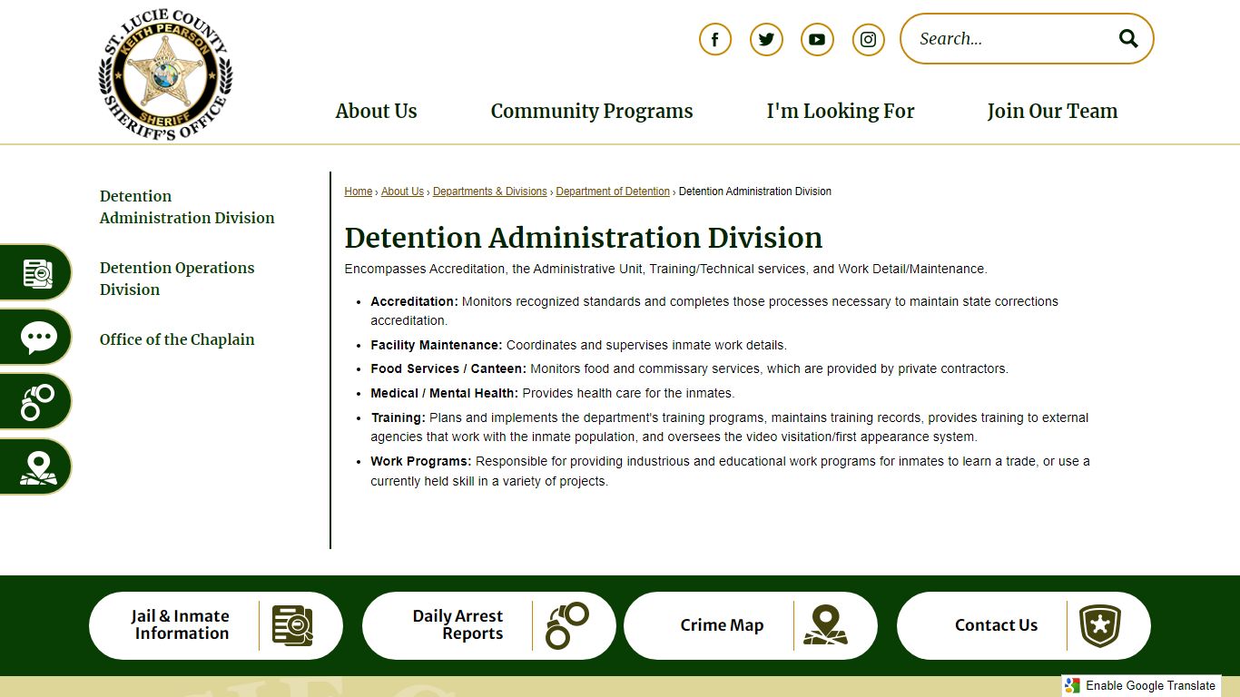 Detention Administration Division | St. Lucie Co Sheriff's Office, FL